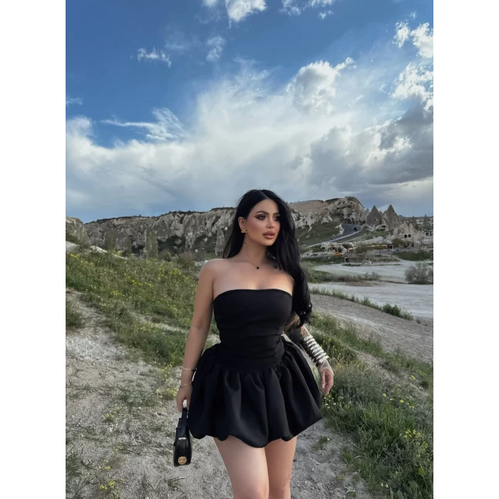 Sırt Bağlamalı Straplez Elbise
