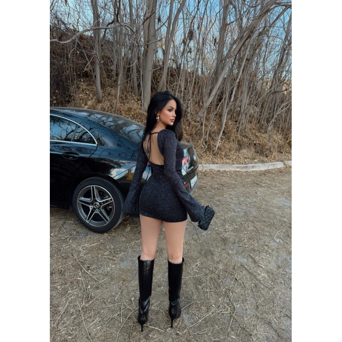 Sırt Dekolte Simli Elbise