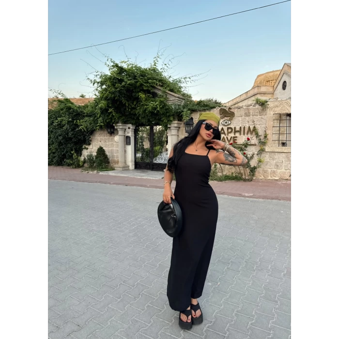 Siyah Askılı Elegant Elbise