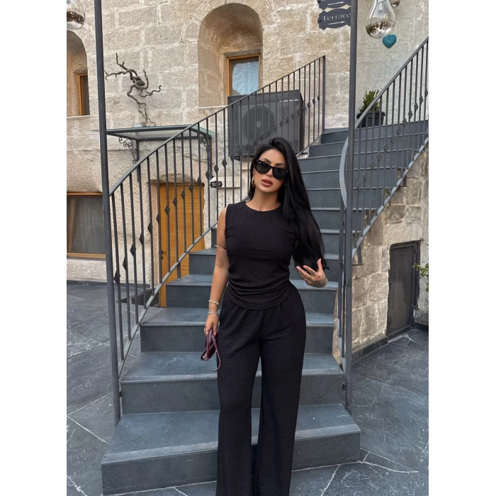 Siyah Basic Gofre İkili Takım