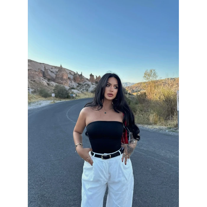 Siyah Basic Straplez Crop