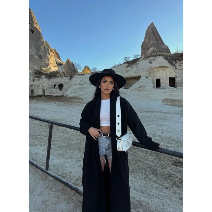 Siyah Basic Uzun Triko Hırka