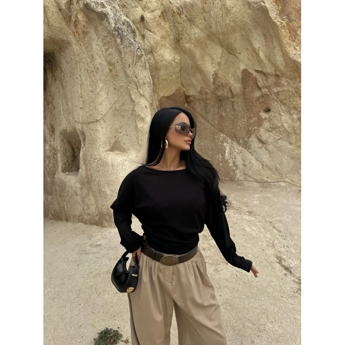 Siyah Bel Korseli Modal Sweat