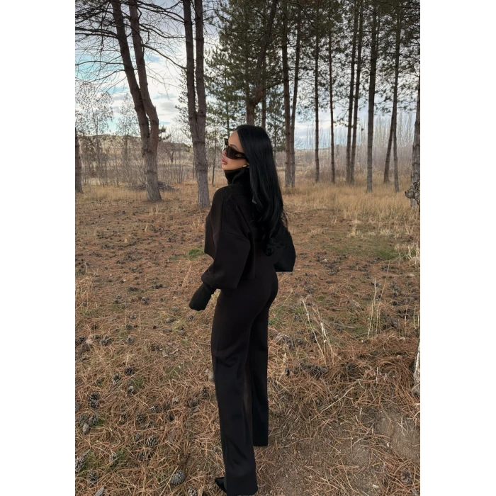 Siyah Boğazlı Kazak Pantolon Triko Takım