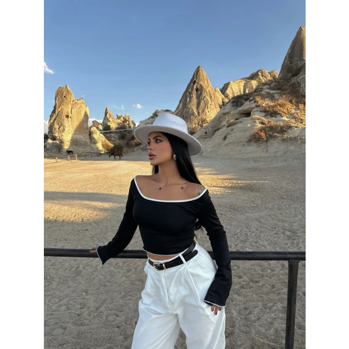 Siyah Bold Biyeli Crop