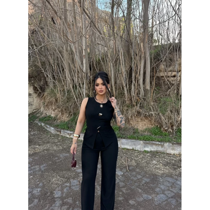 Siyah Broş Tokalı Ottoman İkili Takım
