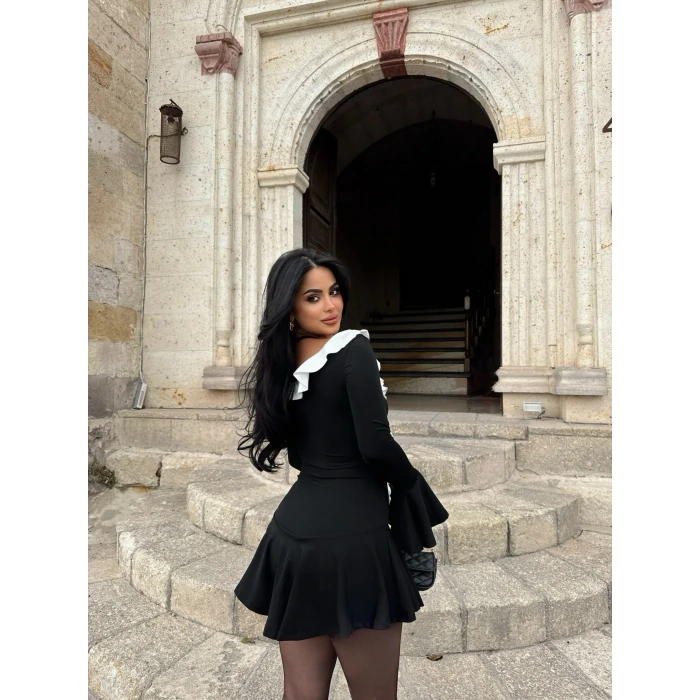 Siyah Çift Renk Elegant Elbise