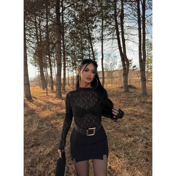 Siyah Çift Yırtmaçlı Şort Etek