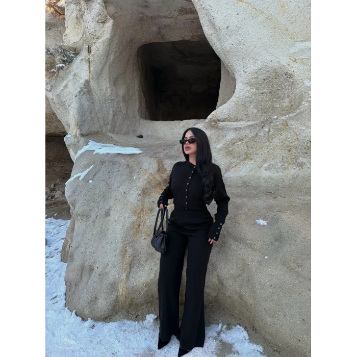 Siyah Çıtçıtlı Triko İkili Takım