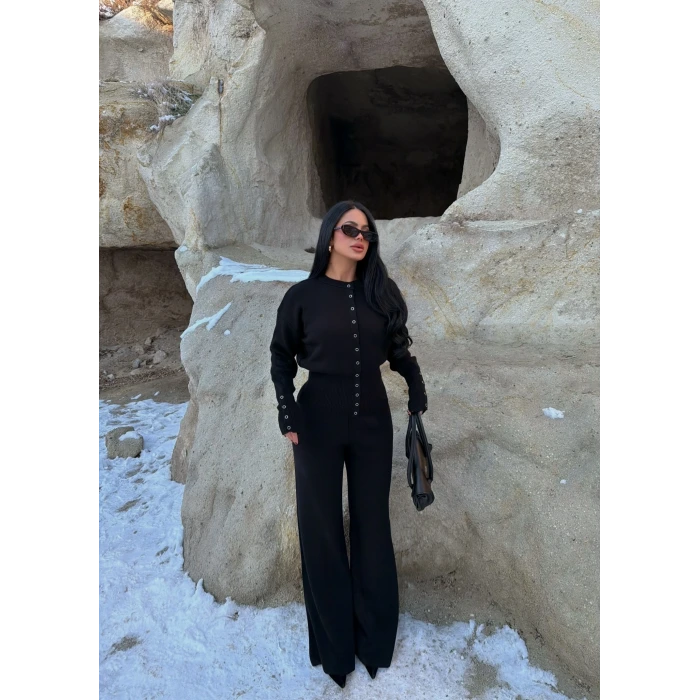 Siyah Çıtçıtlı Triko İkili Takım