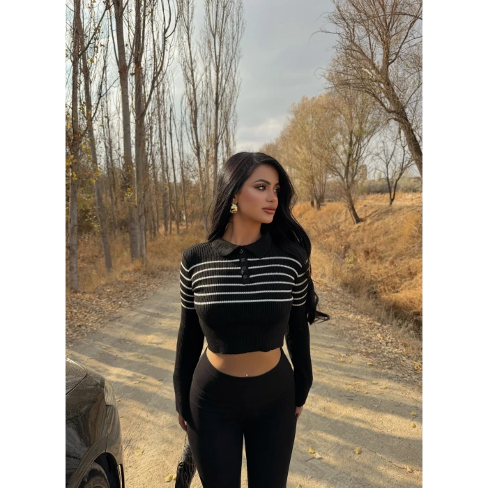 Siyah Çizgili Polo Triko