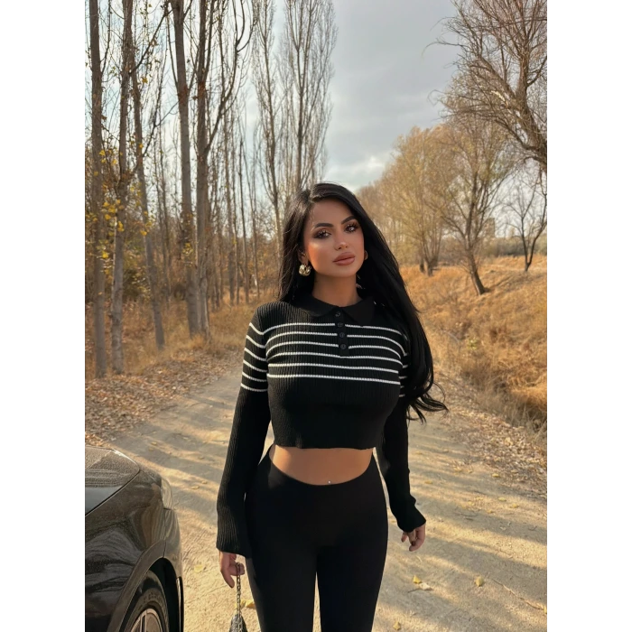 Siyah Çizgili Polo Triko