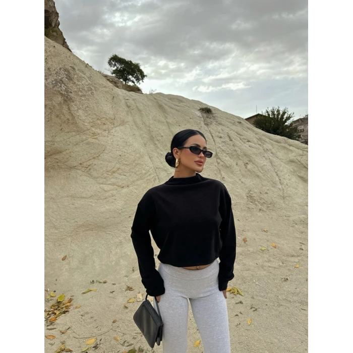 Siyah Dik Yaka Selanik Sweat