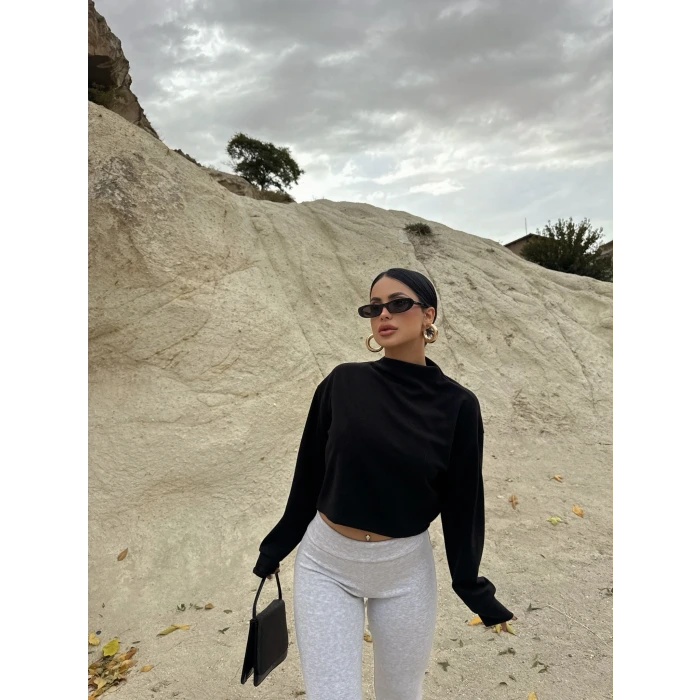 Siyah Dik Yaka Selanik Sweat