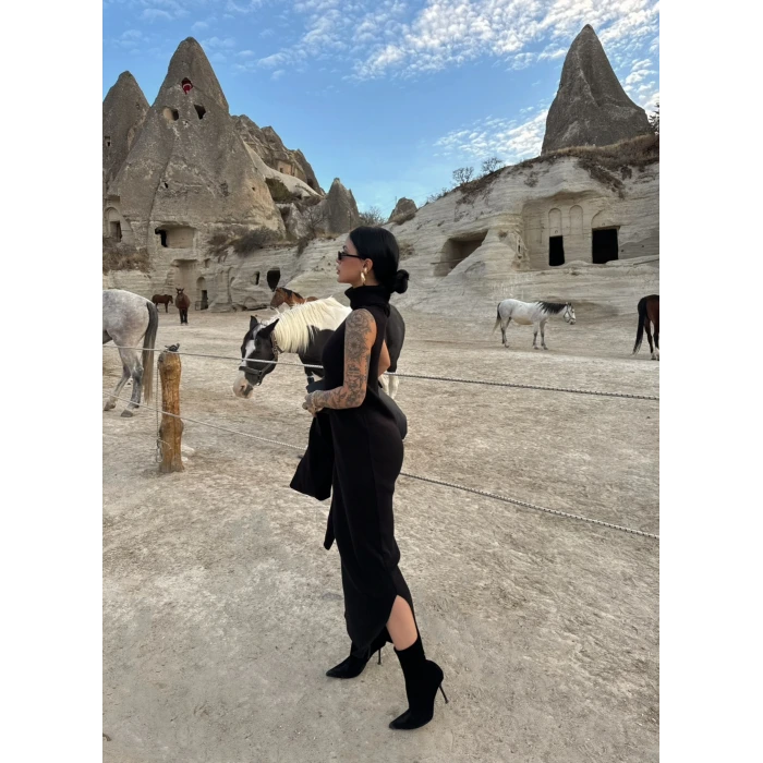 Siyah Elbise Hırka Triko İkili Takım