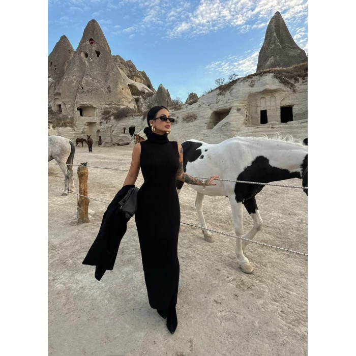 Siyah Elbise Hırka Triko İkili Takım