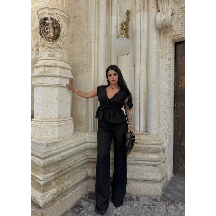 Siyah Elina Dokulu Keten Takım