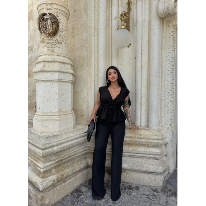 Siyah Elina Dokulu Keten Takım