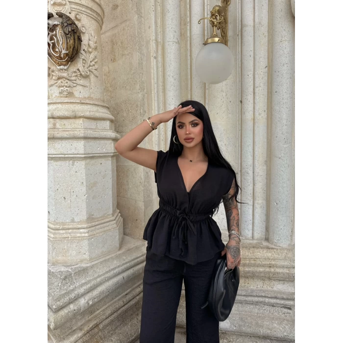 Siyah Elina Dokulu Keten Takım