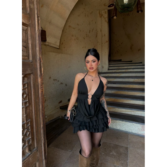 Siyah Eteği Şortlu Halka İkili Takım