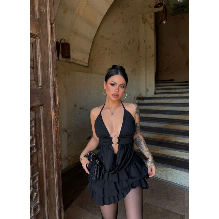 Siyah Eteği Şortlu Halka İkili Takım