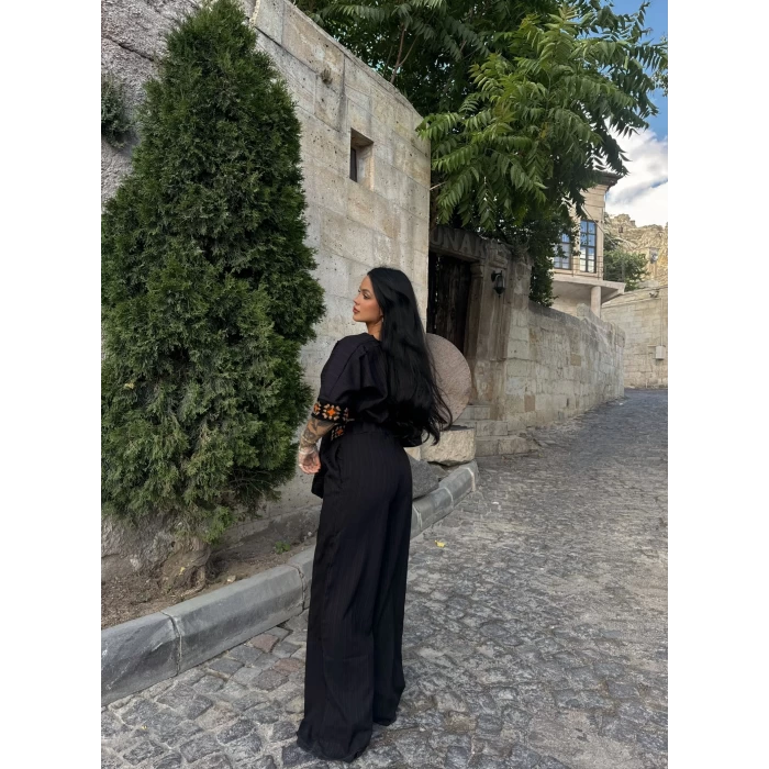 Siyah Etnik Keten İkili Takım