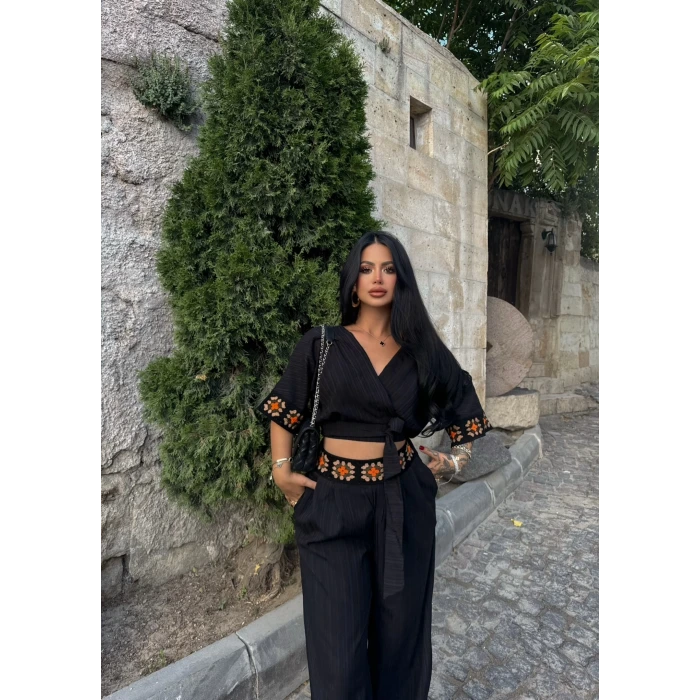 Siyah Etnik Keten İkili Takım