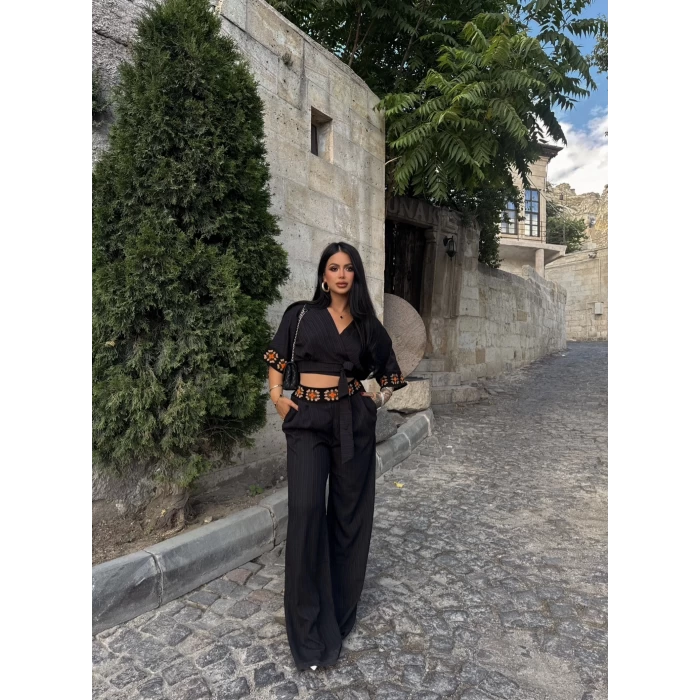 Siyah Etnik Keten İkili Takım