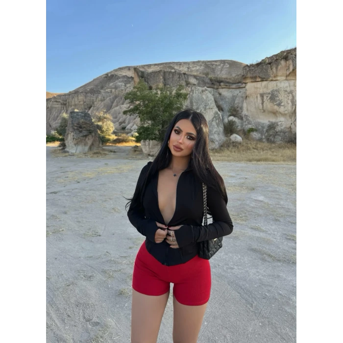 Siyah Fermuarlı Scuba Ceket