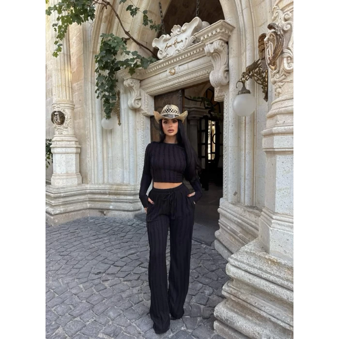 Siyah Fitilli Ters Dikiş İkili Takım