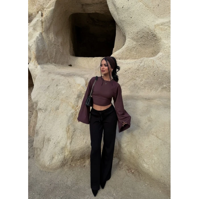 Siyah Fitilli Triko Pantolon