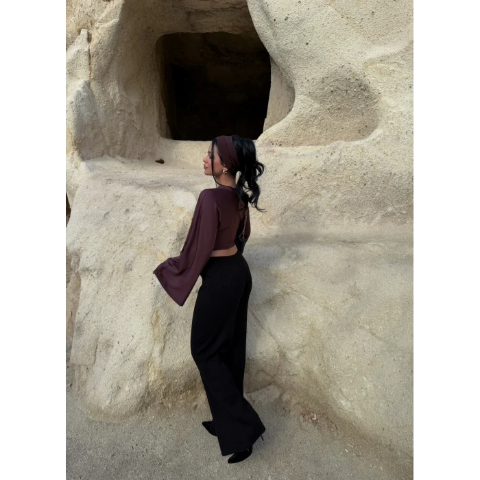 Siyah Fitilli Triko Pantolon