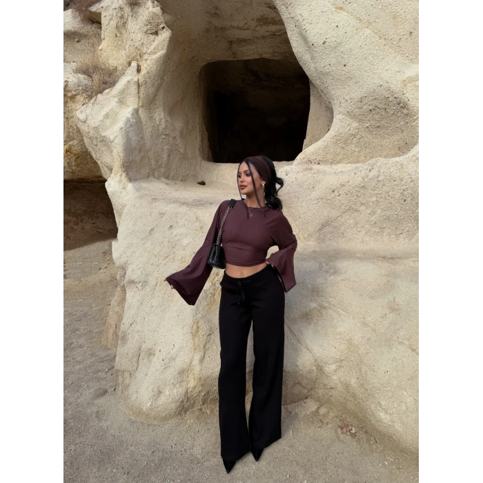 Siyah Fitilli Triko Pantolon