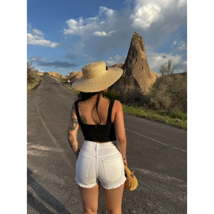 Siyah Göğüs Bağcıklı Biyeli Crop