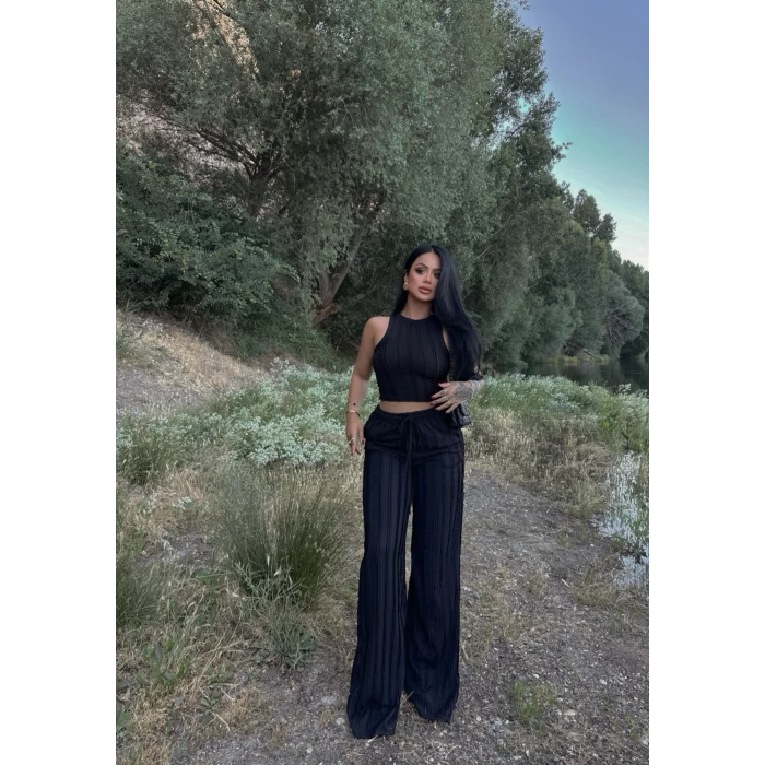 Siyah Halter Fitilli İkili Takım