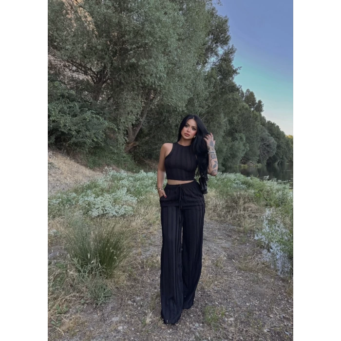 Siyah Halter Fitilli İkili Takım