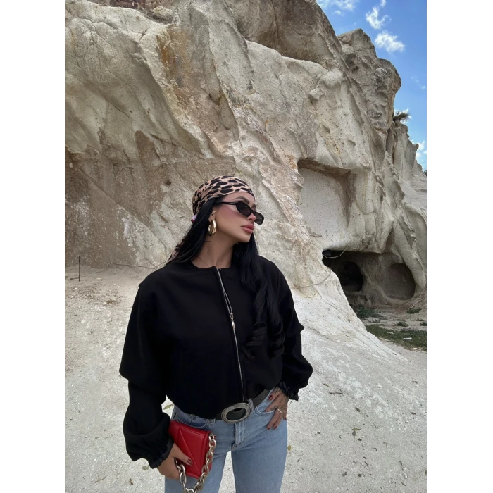 Siyah Kaşe Bomber Mont