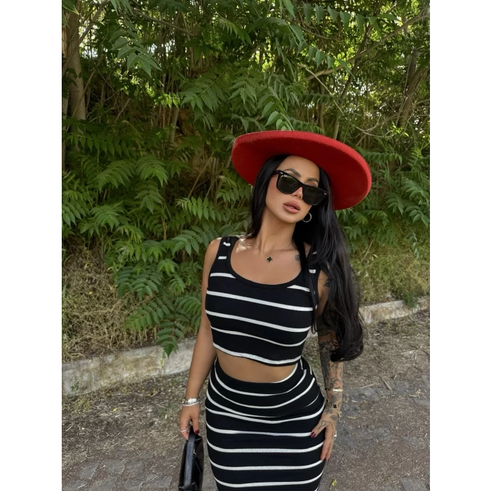 Siyah Kaşkorse Etek&Crop İkili Takım