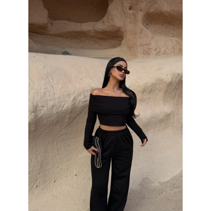 Siyah Katlamalı Madonna İkili Takım