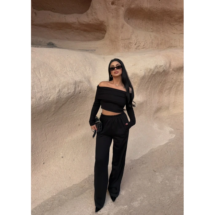 Siyah Katlamalı Madonna İkili Takım