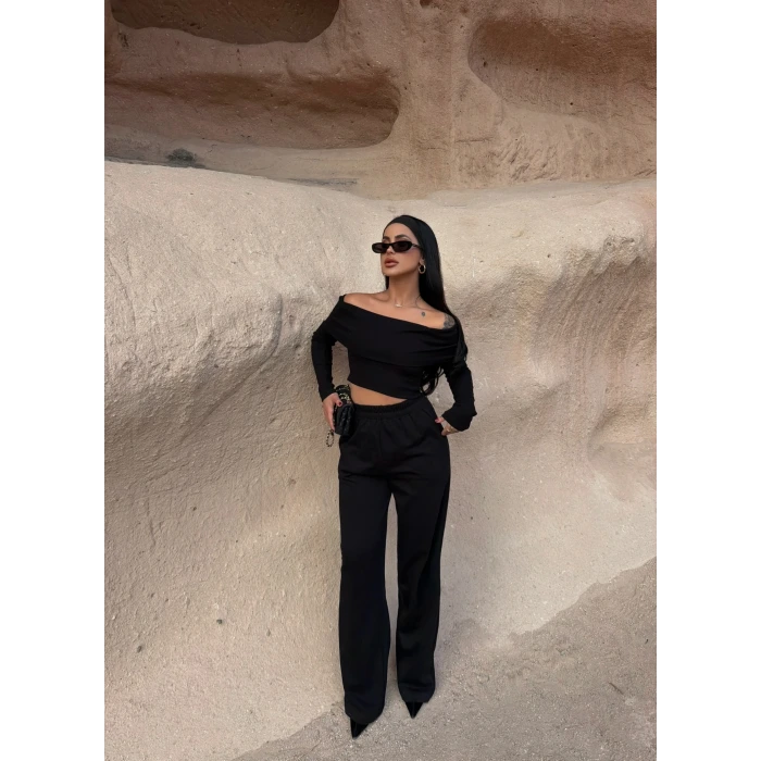 Siyah Katlamalı Madonna İkili Takım