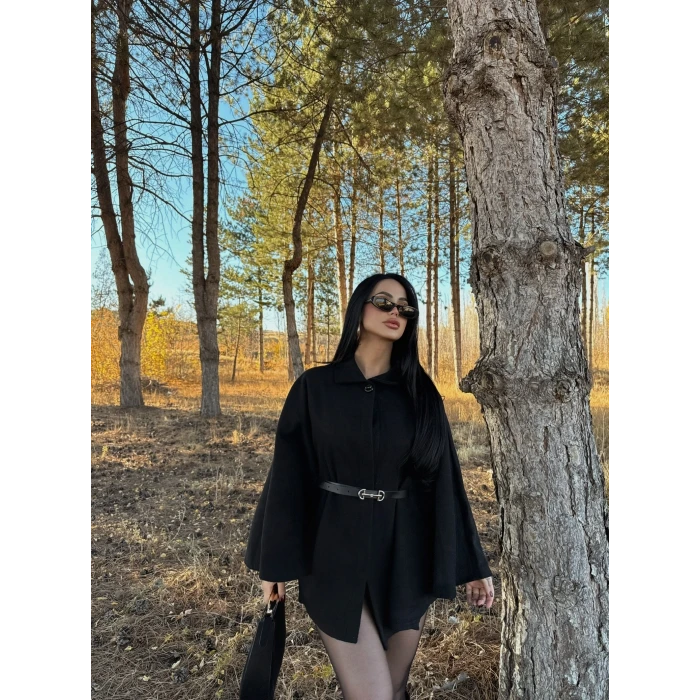 Siyah Kemerli Kaşe Panço