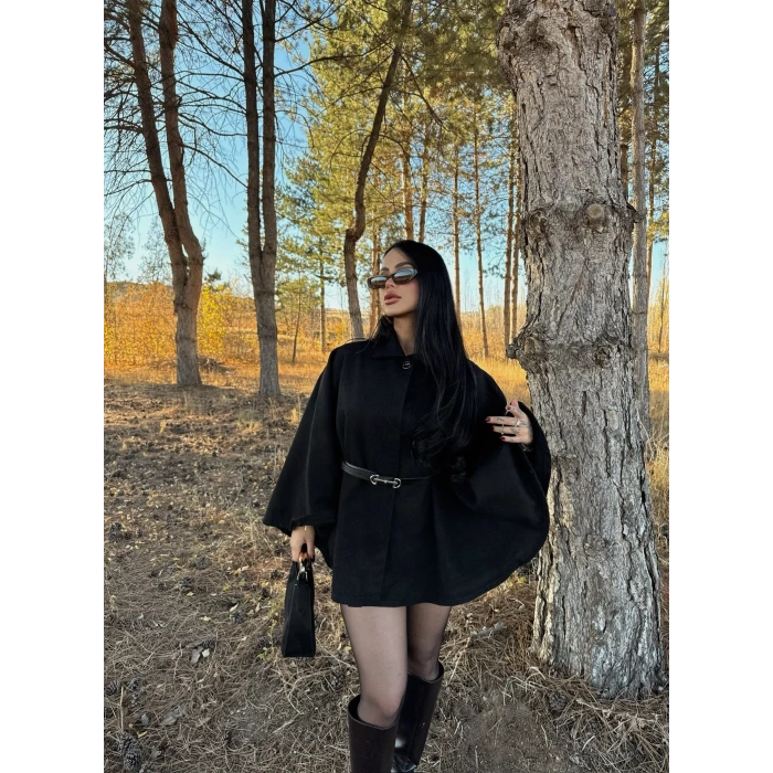 Siyah Kemerli Kaşe Panço