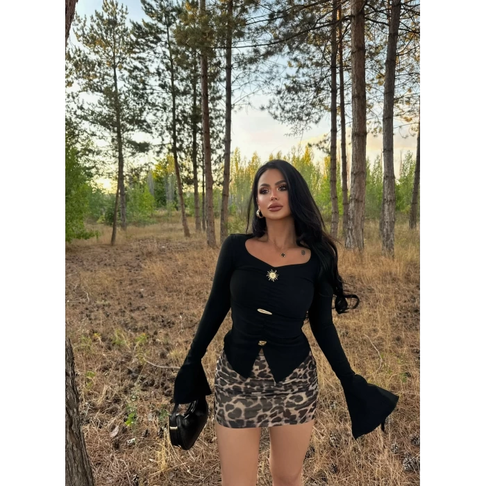 Siyah Kolları Volanlı Sun Crop