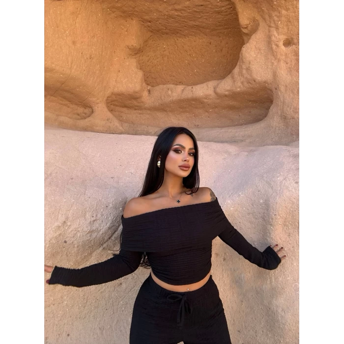 Siyah Madonna Yaka Bubble Takım