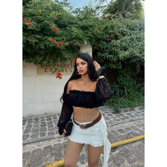 Siyah Madonna Yaka Şifon Bluz