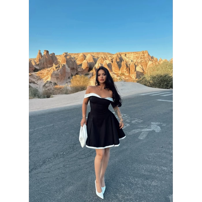 Siyah Off Shoulder Mini Elbise