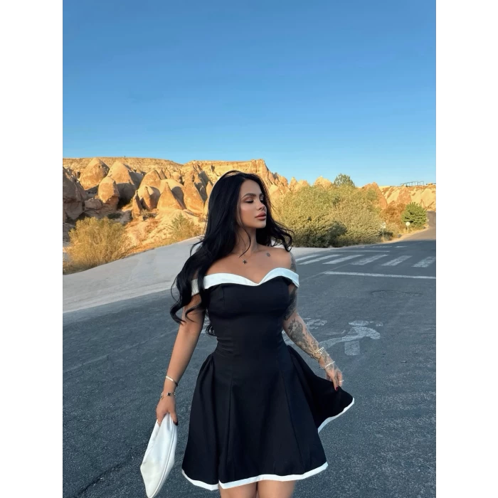 Siyah Off Shoulder Mini Elbise