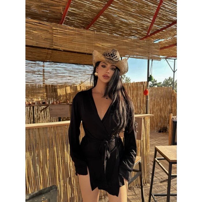 Siyah Önden Bağlamalı Basic Pareo