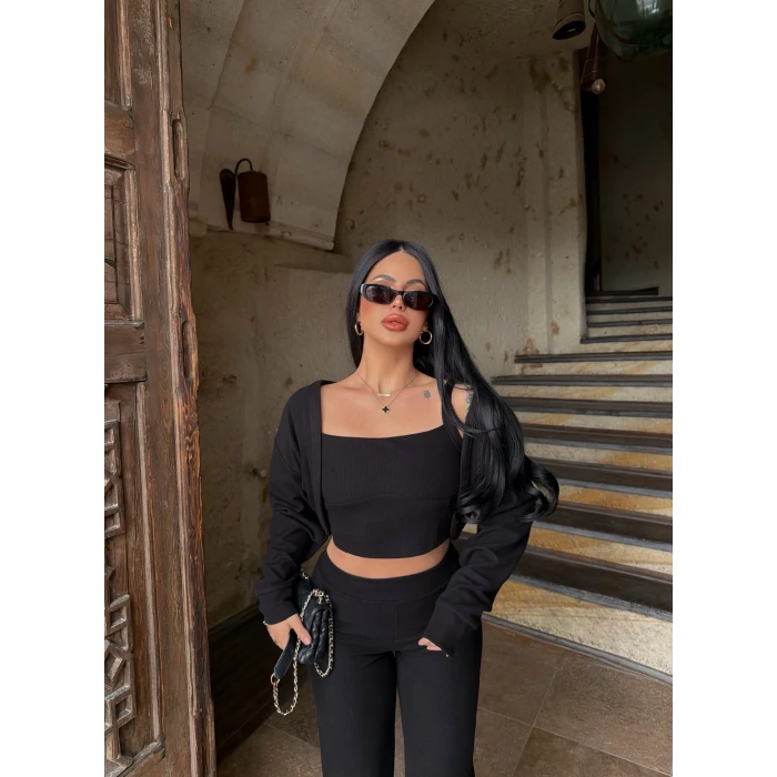 Siyah Örme Hırka Üçlü Takım